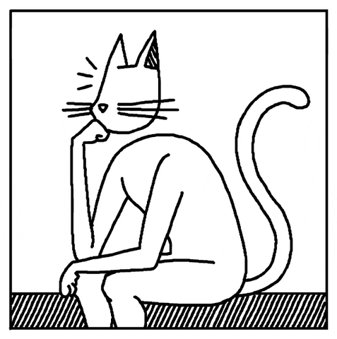 Gif of outlined cat thinking.