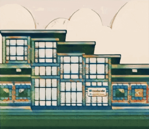 an animated gif of the woodside train station in queens nyc