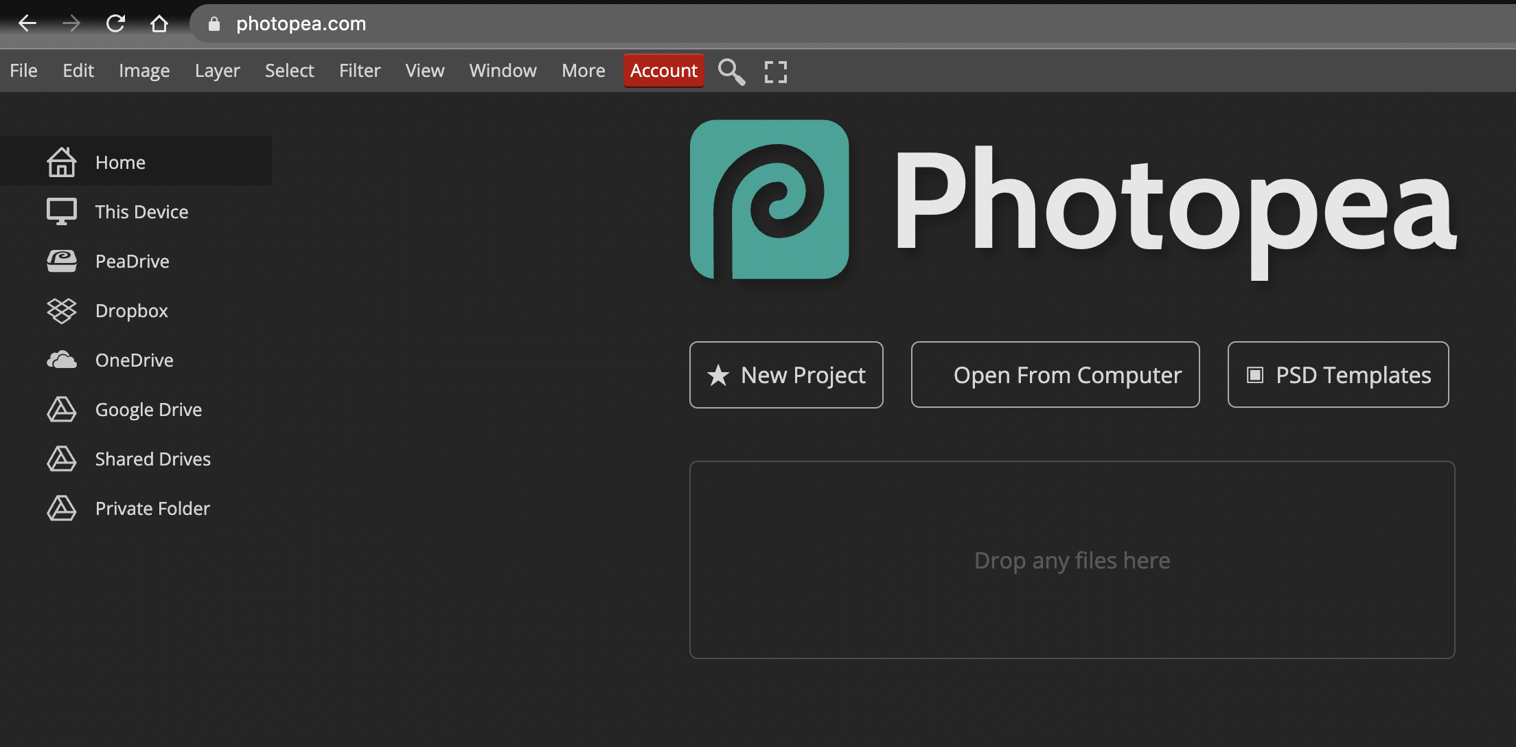 screen shot of the photopea.com website 