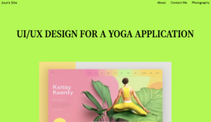Screenshot of bright green background, "design for a yoga application" in black text